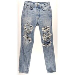 GRLFRND Jeans 26 Karolina High Waisted Distressed Jeans Rigid Denim Button Fly